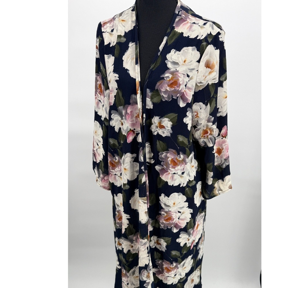 Umgee Floral Duster Cardigan Women Small Navy Blue Good Lace Back A3489